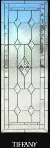 A stained glass window with the name tiffany.